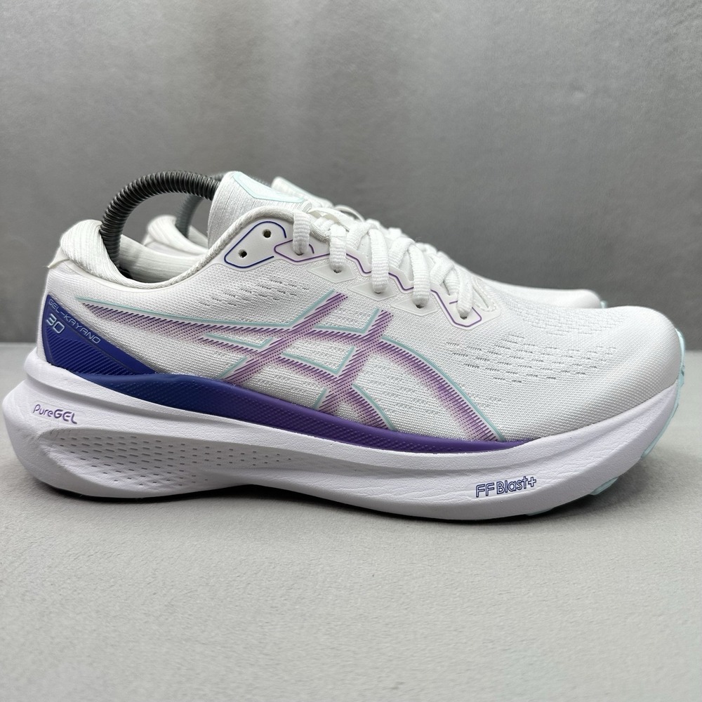 Womens Size 10 ASICS Gel-Kayano 30 Shoes White / Cyber Grape Running Sneakers